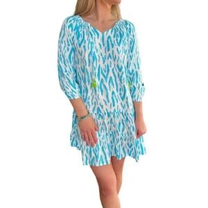 LA MER LUXE 
Emily Dress With Smocked Tie Neckline In Caribbean Blue Tahiti! XS